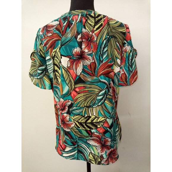 Loft Green Red Floral Blouse Size Small Petite - Picture 3 of 6